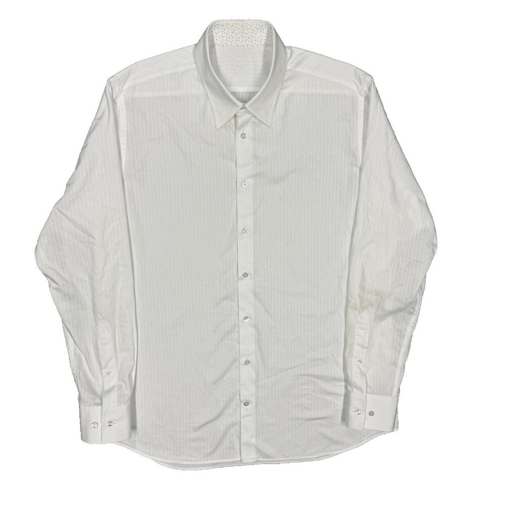 MD Bespoke Dress Shirt Cotton White Long Sleeve Lined Cuffs 43 17 XL